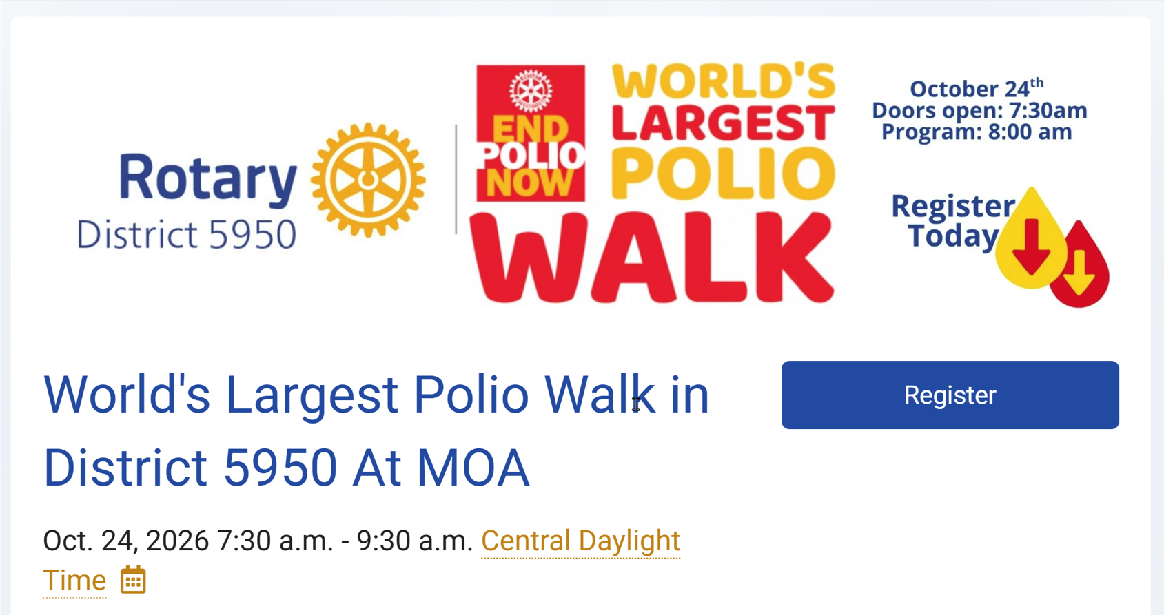 Rotarians to Host World’s Largest Polio Walk on Oct. 24